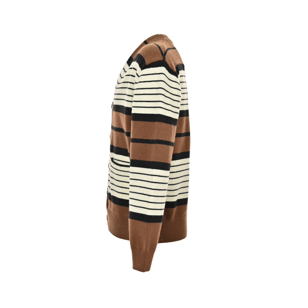 Embroidered lettering striped knitted cardigan