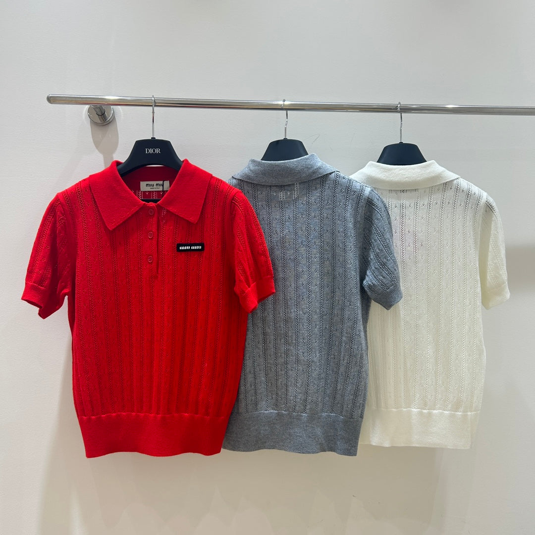 Letter Logo Knitted Polo Shirt