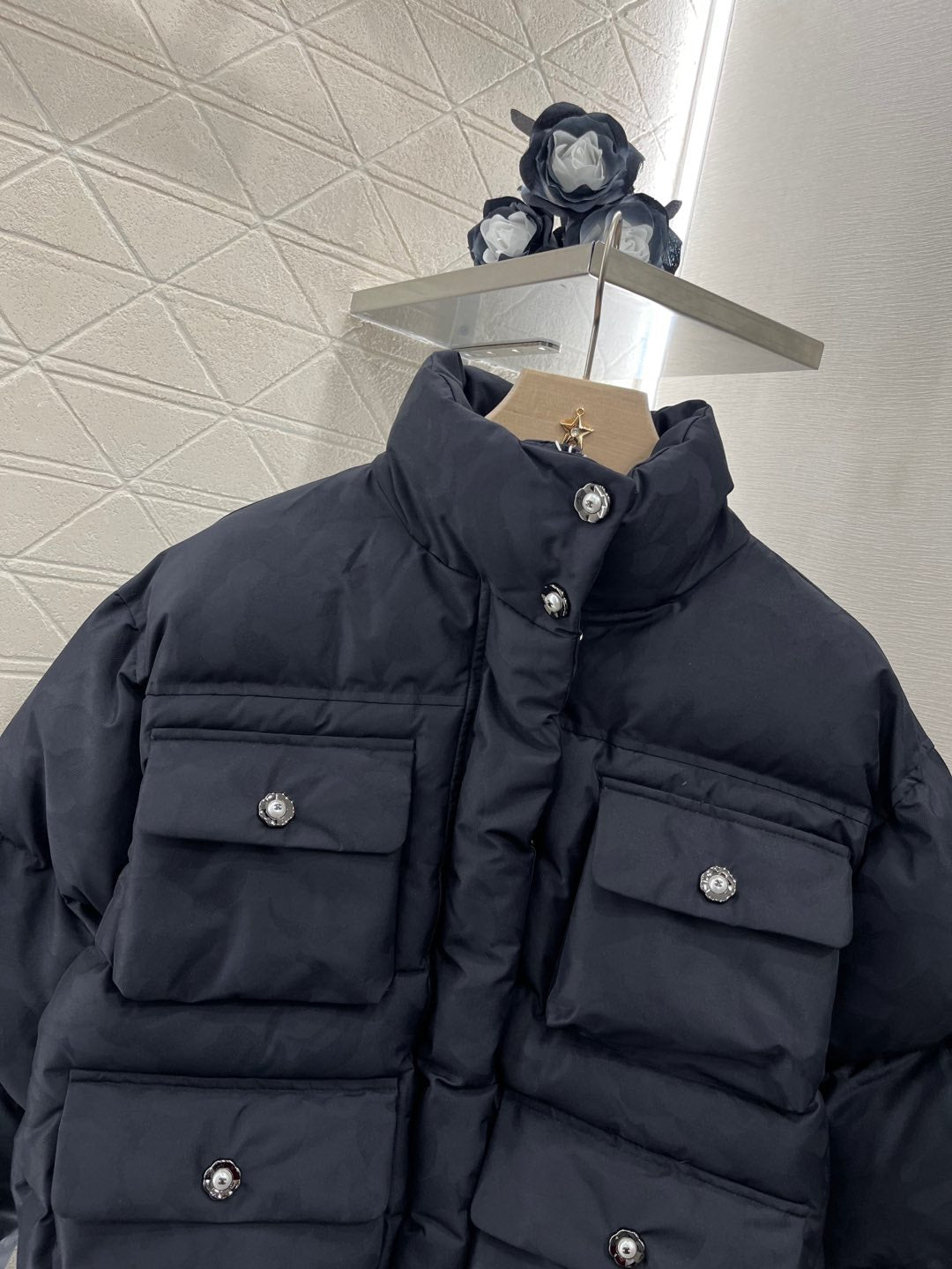 stand collar snap down jacket