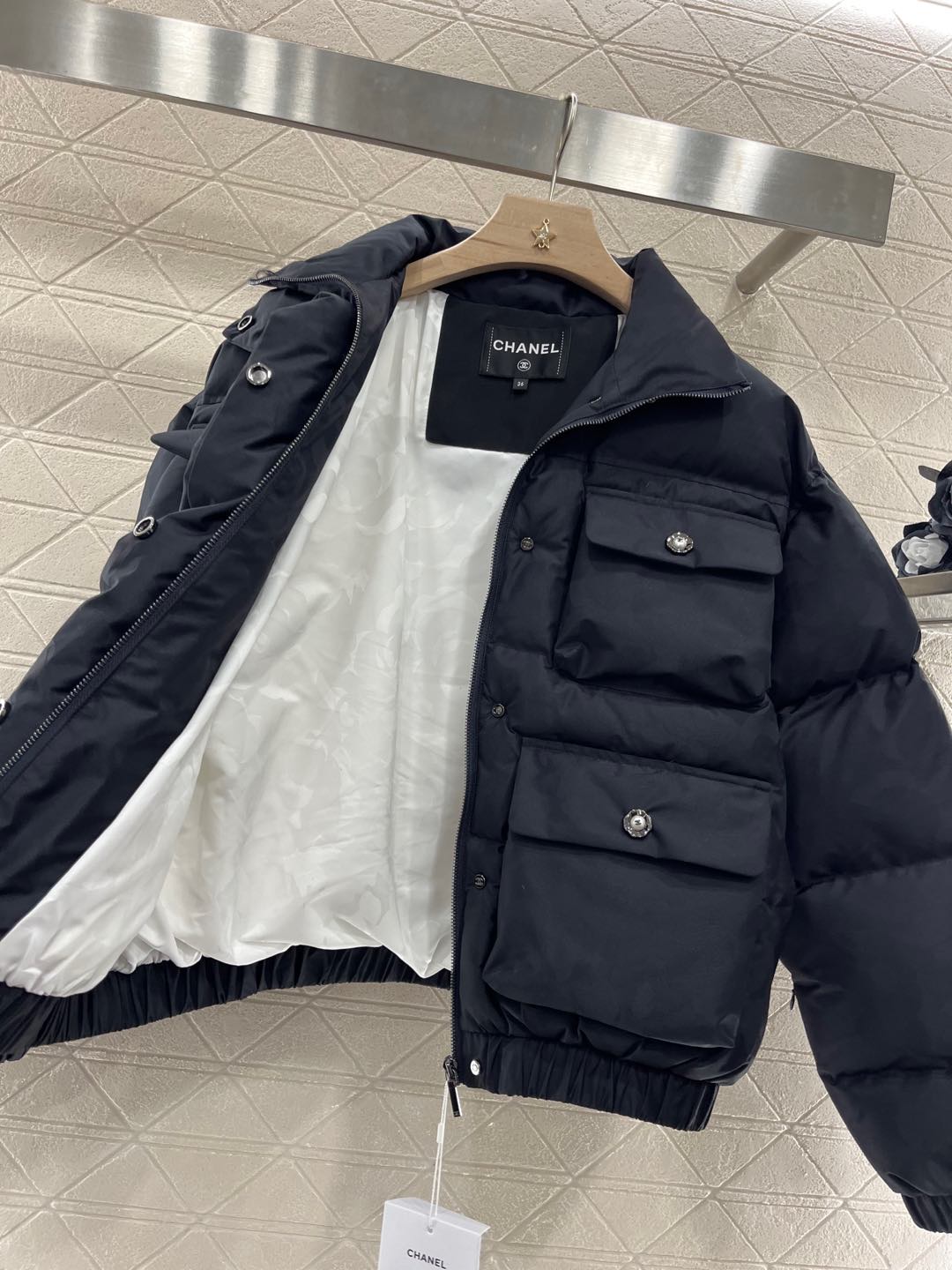 stand collar snap down jacket