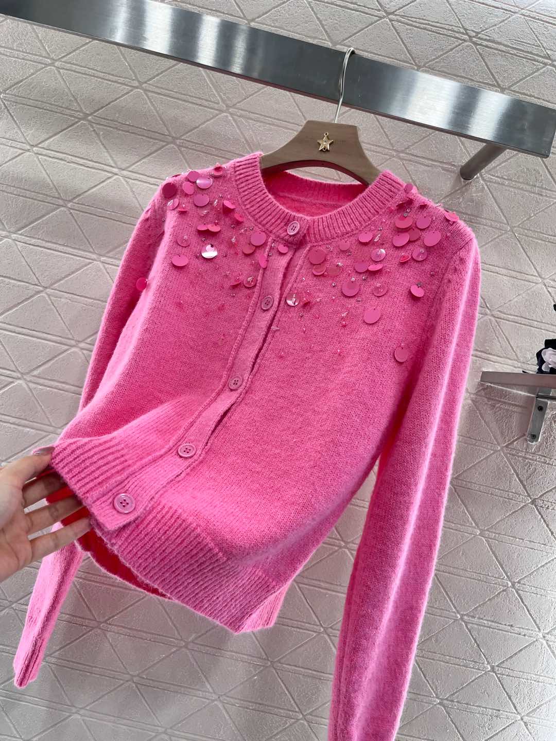 Heavy industry beaded sequin knitted cardigan