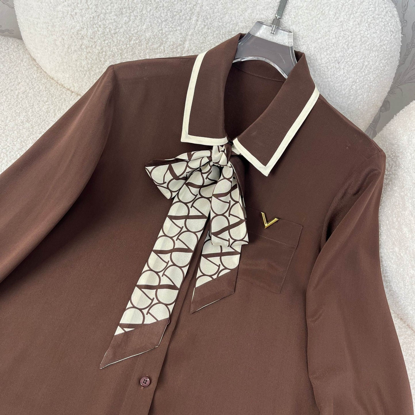 Active ribbon silk shirt