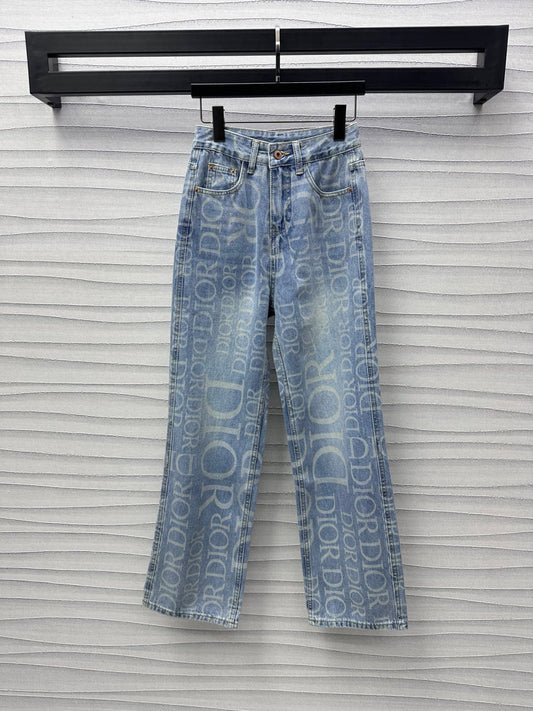 New Arrival Printed Denim Straight Leg Pants