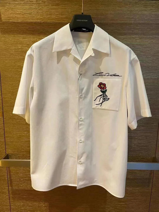 L's 24ss White shirt with rose embroidery