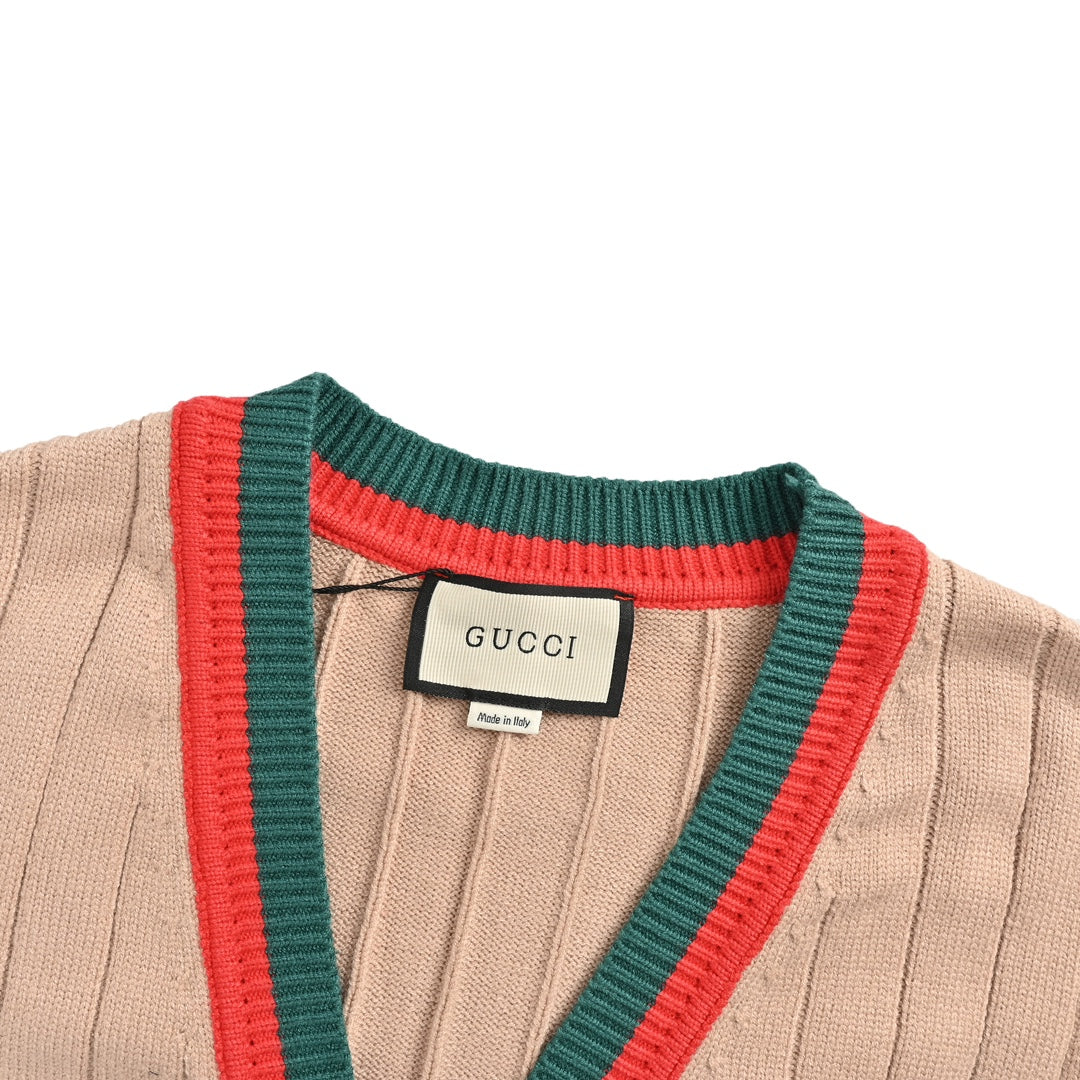 Red and green striped cardigan sweater