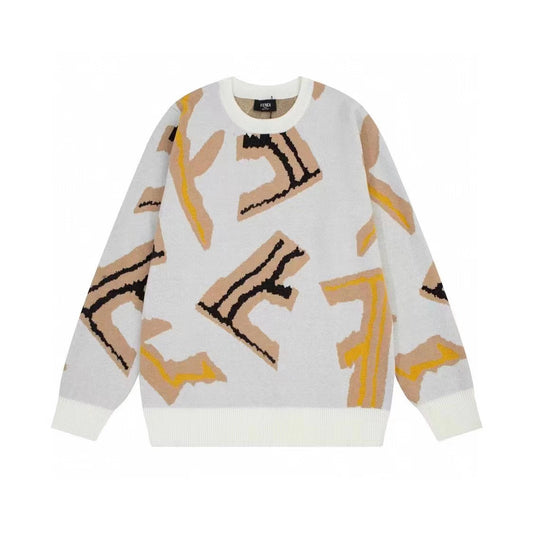 Yellow Print F Letter Knitted Sweater