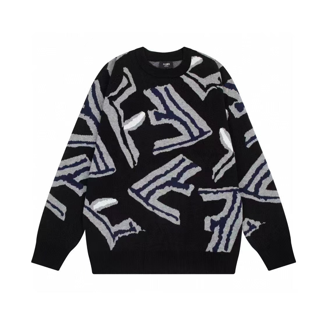 White Print F Letter Knitted Sweater