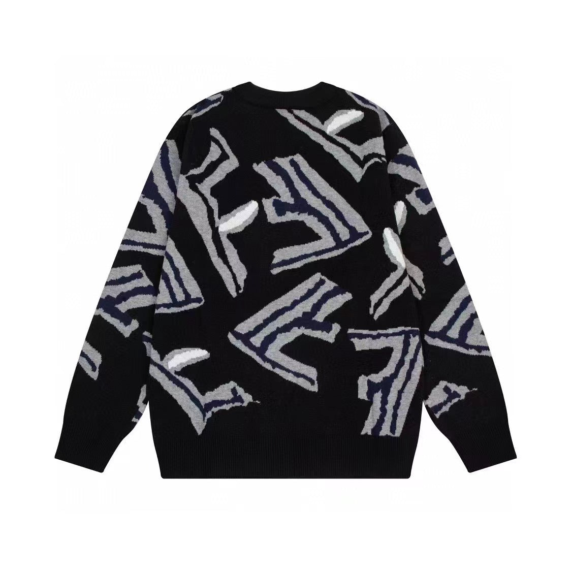 White Print F Letter Knitted Sweater