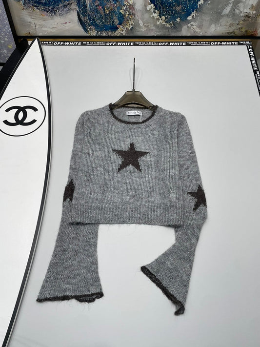 Sentence star intarsia colorblock knitted top