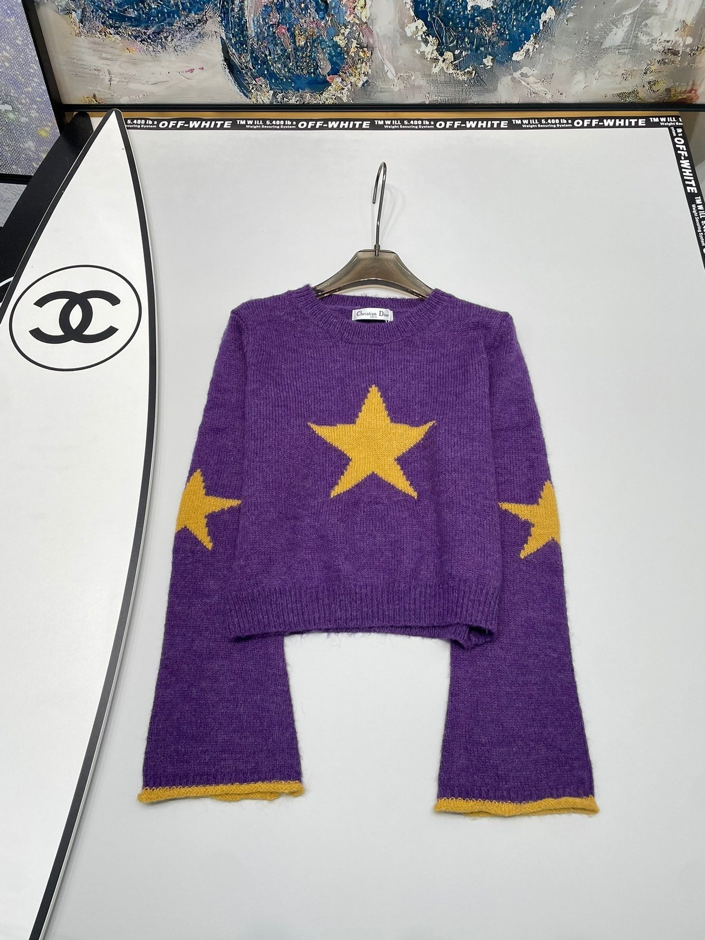 Sentence star intarsia colorblock knitted top