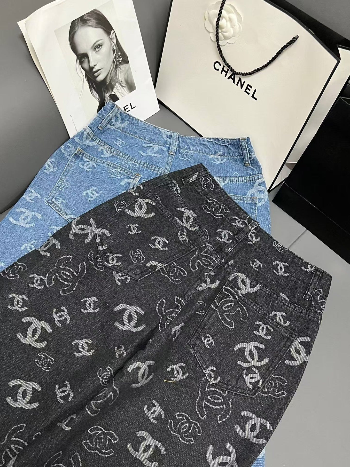 New logo print all over jeans