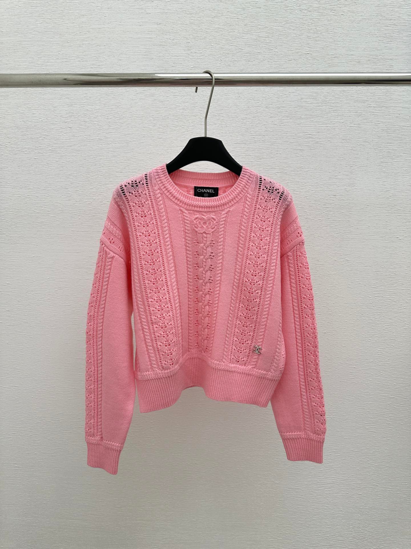 New Solid Simple Knit Crew Neck Twisted Flower Long Sleeve Pullover Sweater