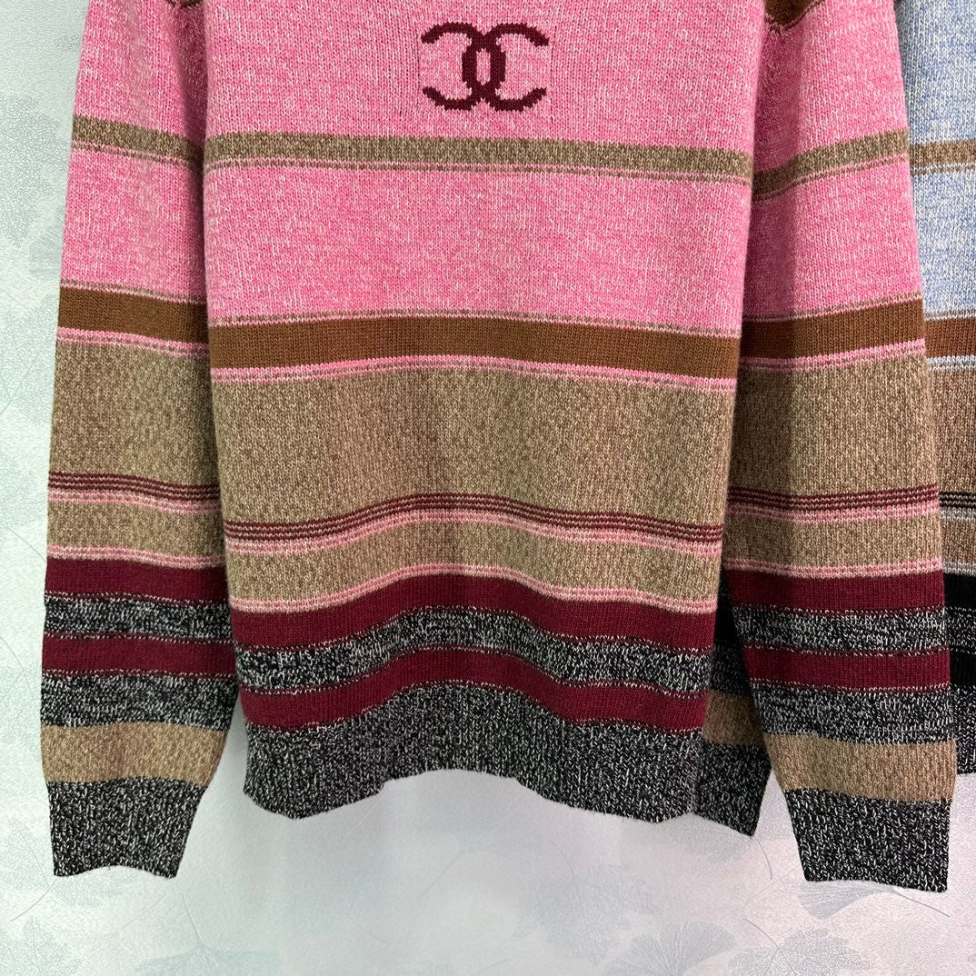 New colour-blocked striped letter jacquard knit turtleneck crochet knit long sleeve pullover jumper