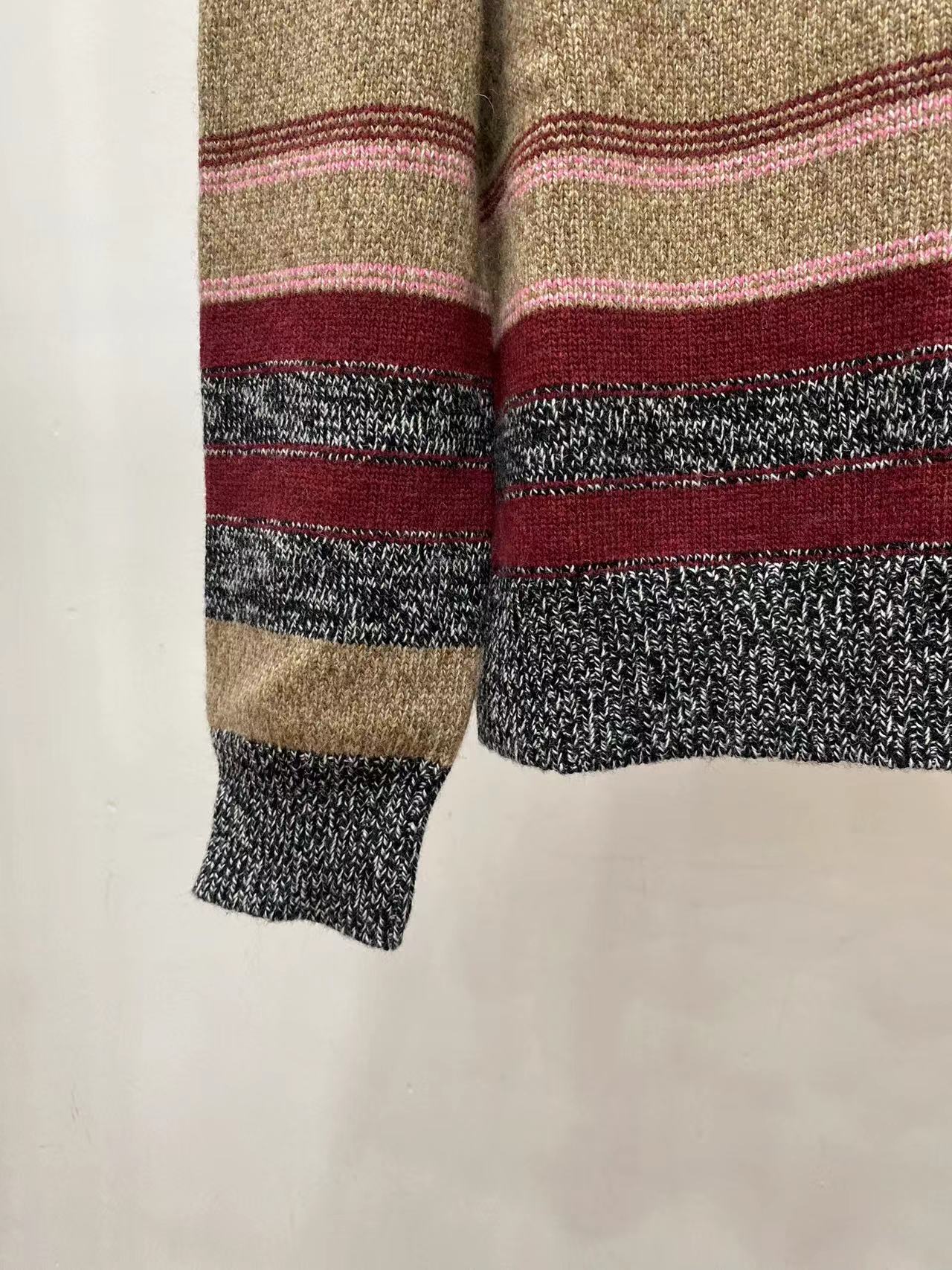 New colour-blocked striped letter jacquard knit turtleneck crochet knit long sleeve pullover jumper