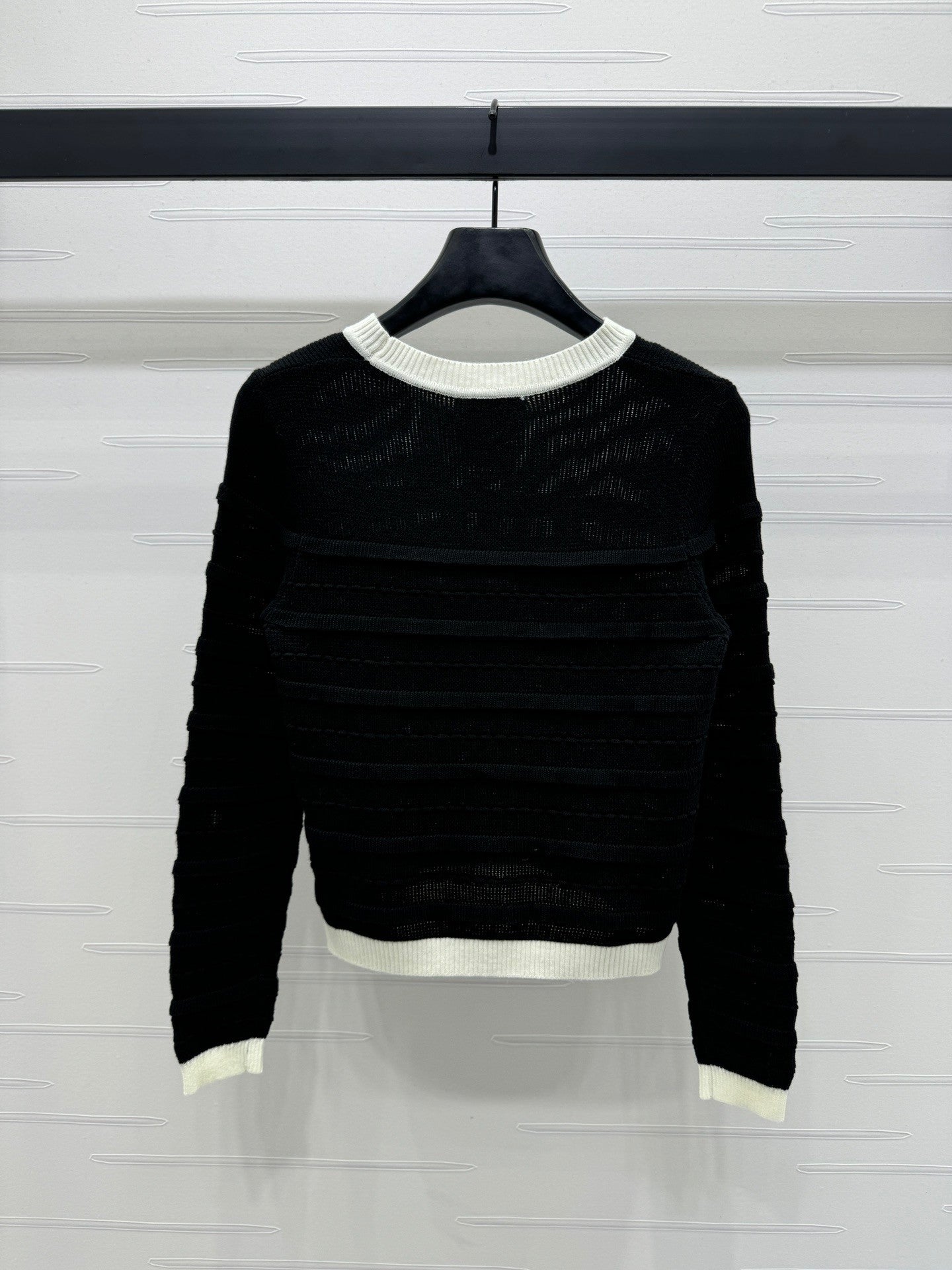 New colour clashing knitted lace round neck pullover long sleeve jumper