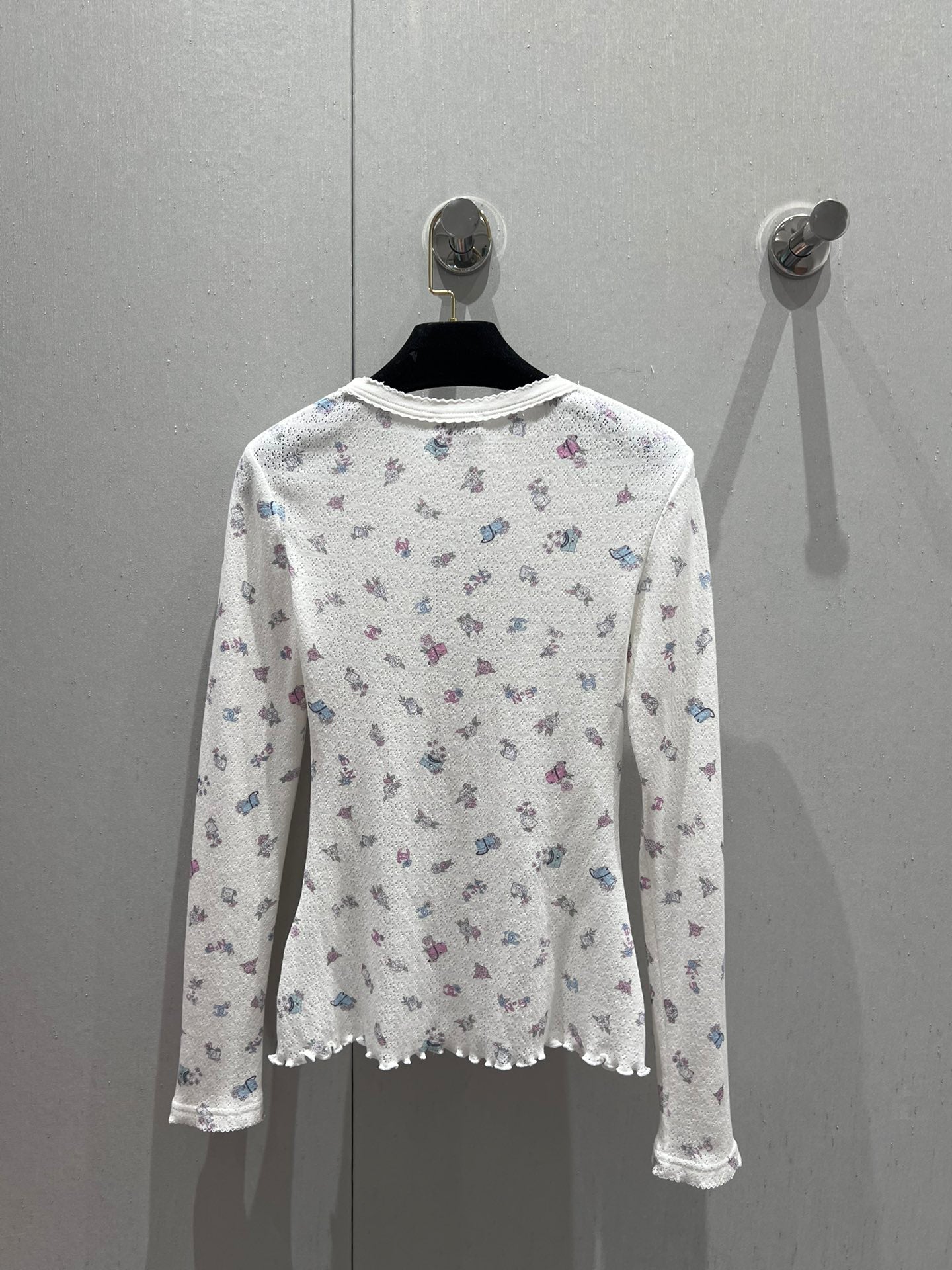 New Cute Little Bow Floral Knit Bottom Shirt