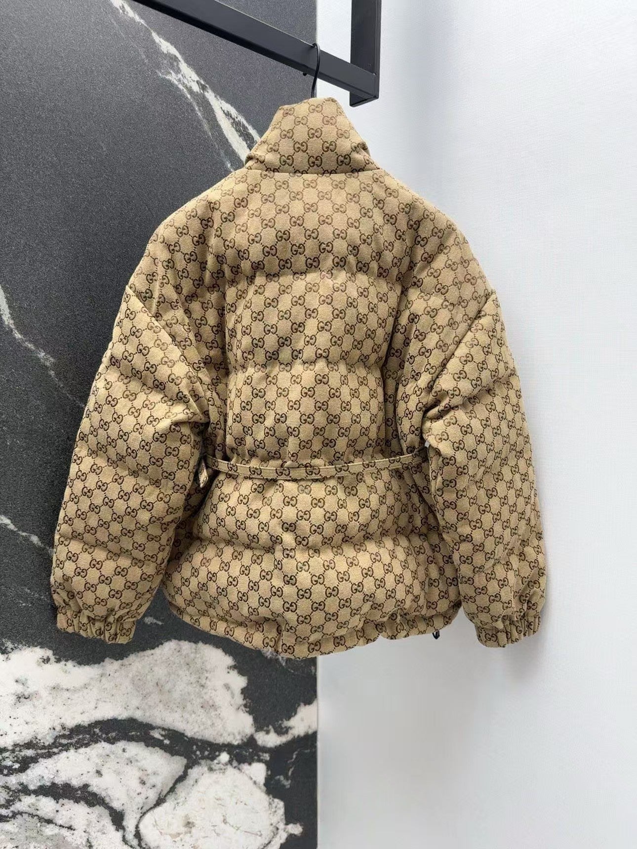 Stand collar double g jacquard down jacket