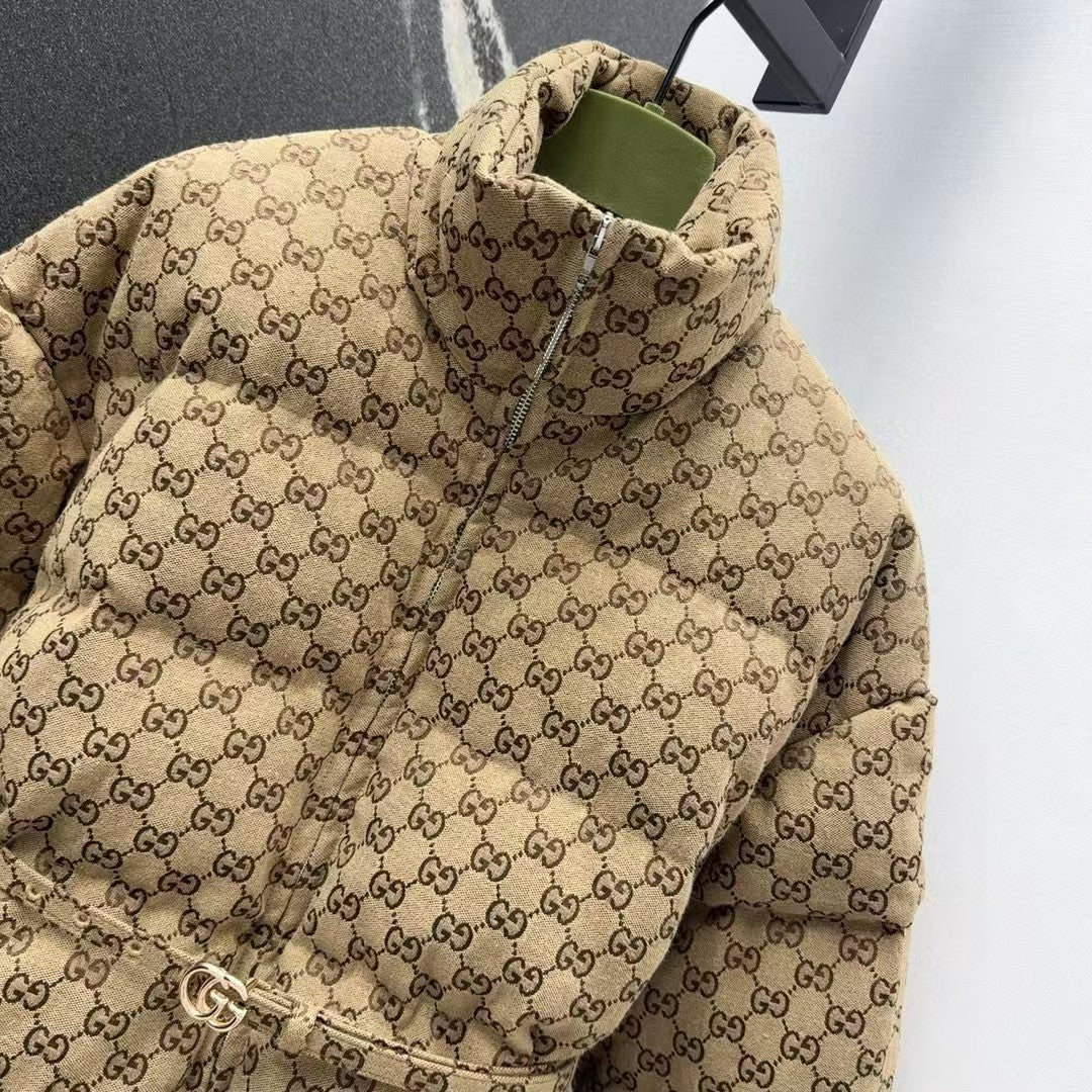 Stand collar double g jacquard down jacket