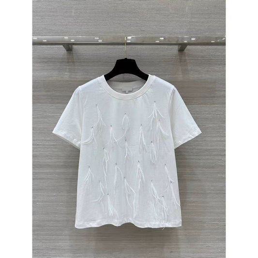 Feather tassel short-sleeved T-shirt