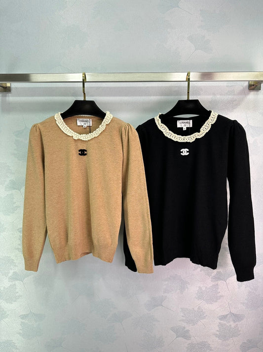 Knitted long sleeves lace collar