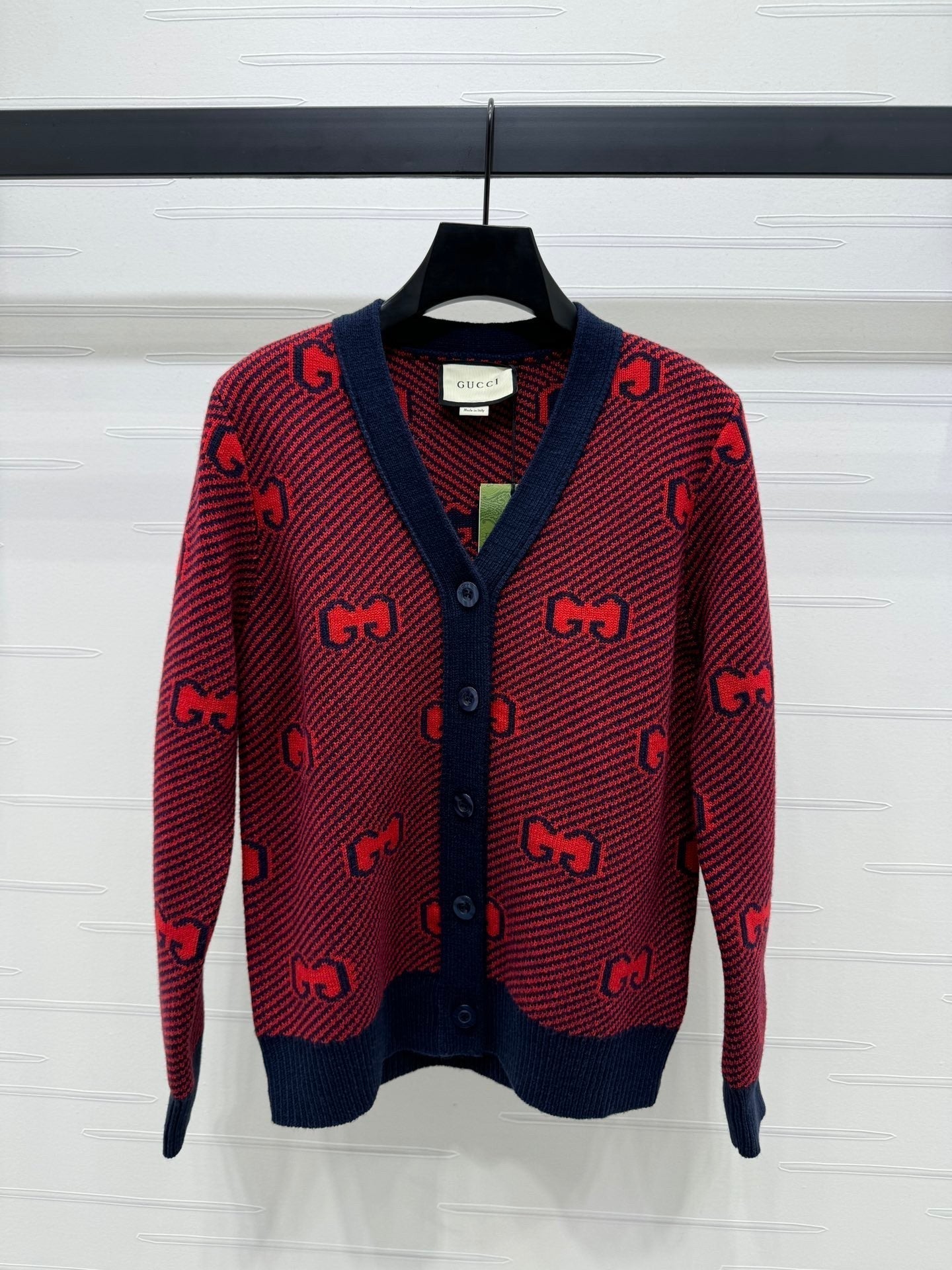 Red knitted cardigan