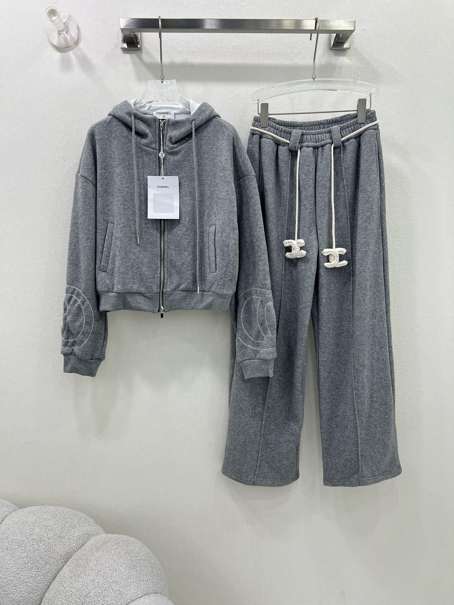 Hooded casual fleece➕wide-leg pants suit