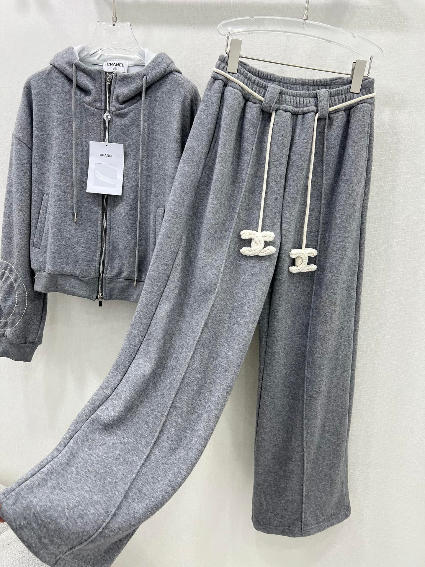 Hooded casual fleece➕wide-leg pants suit