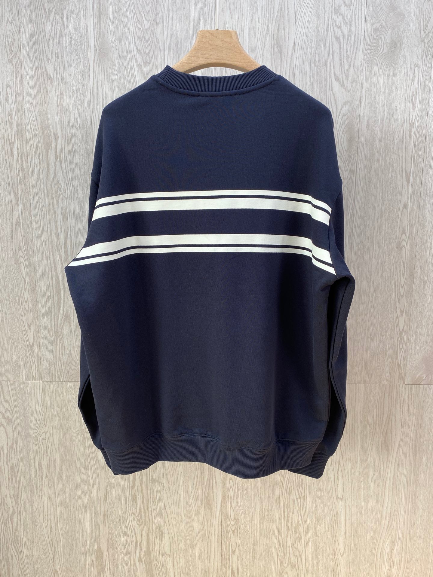 Horizontal striped navy terry cotton sweatshirt