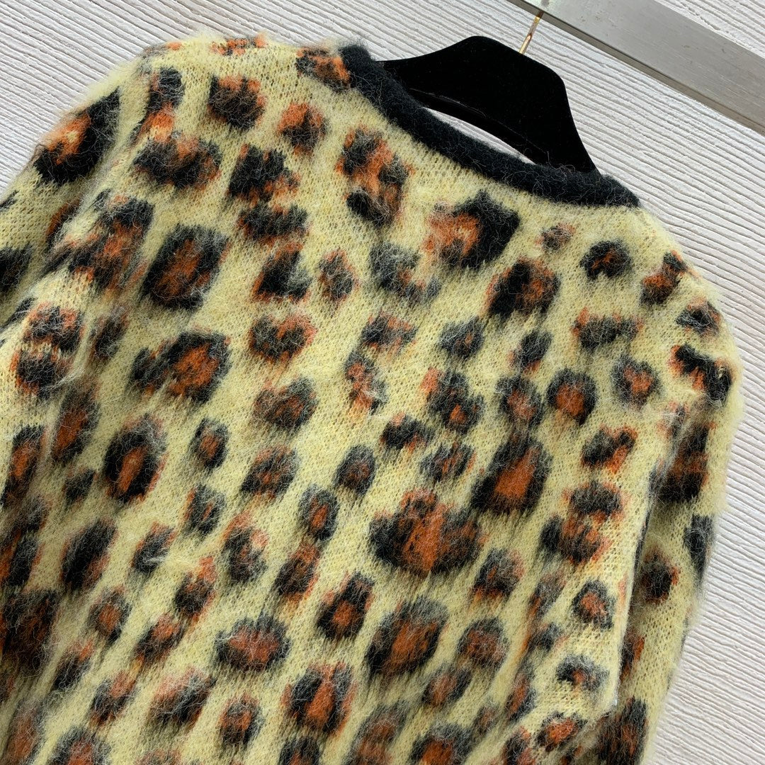 Leopard print crew neck cardigan