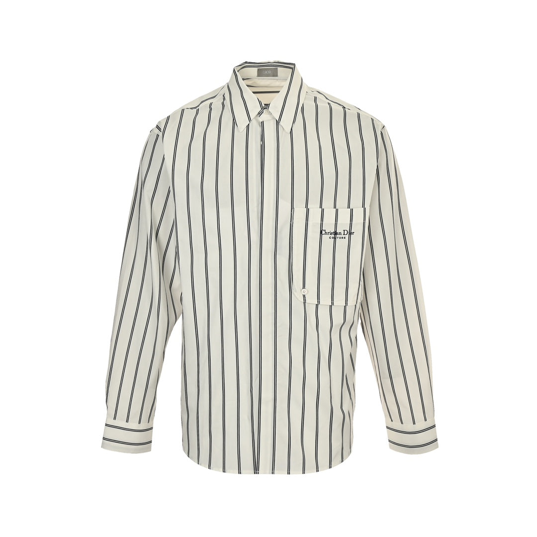 Striped shirt with pocket embroidery