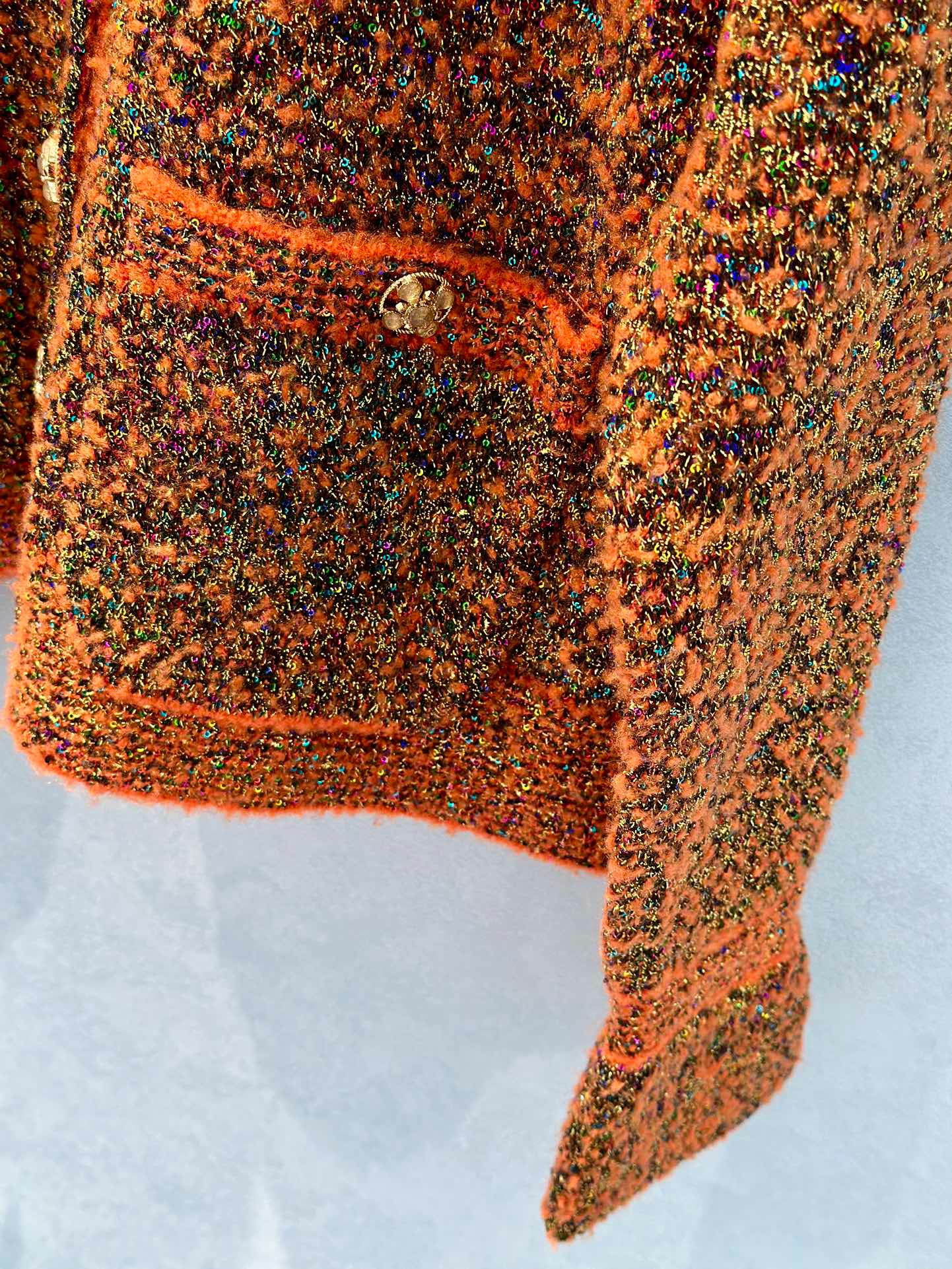 Retro orange horseshoe sleeve heavy sequin knitted cardigan jacket