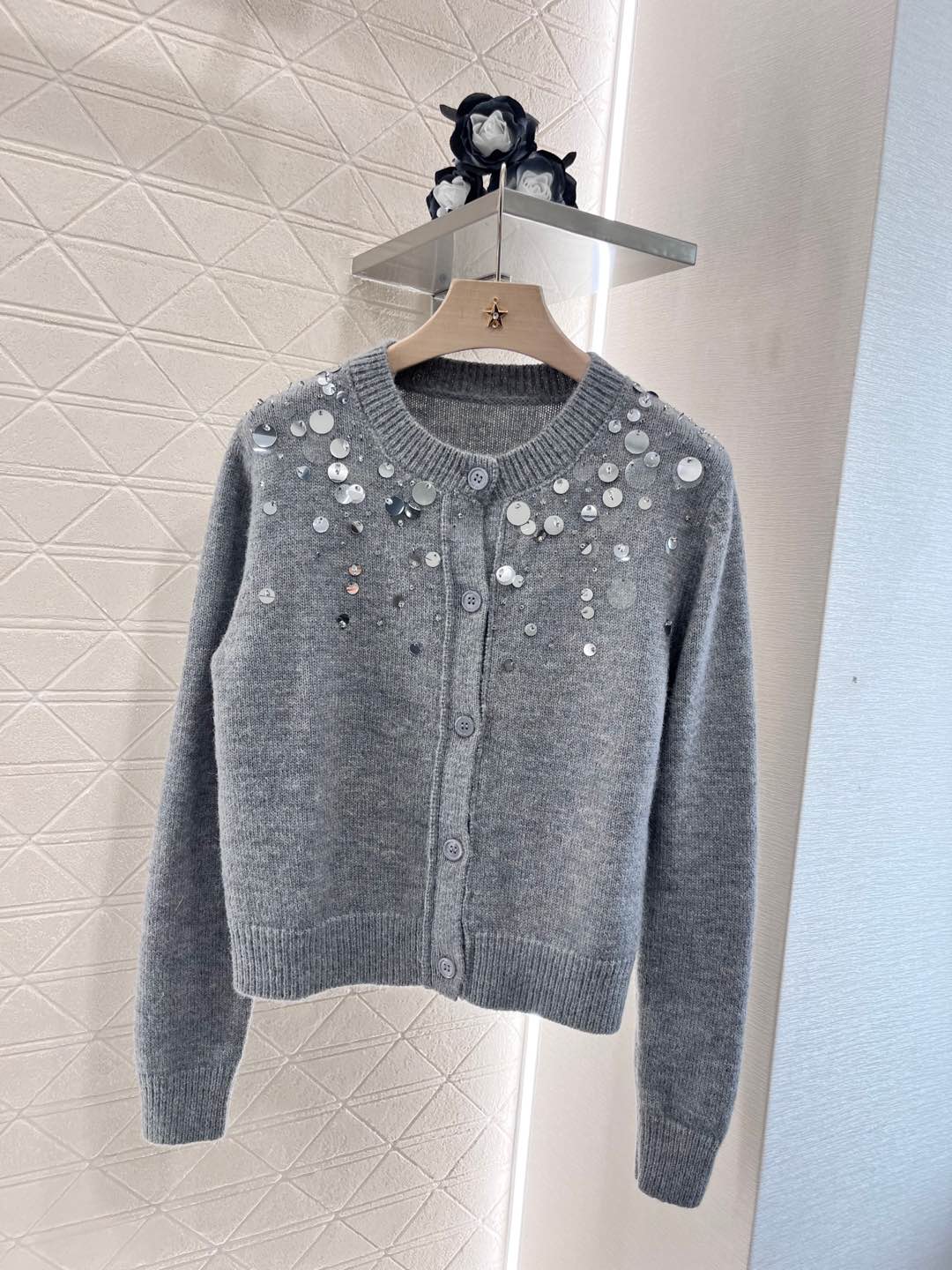 Heavy industry beaded sequin knitted cardigan