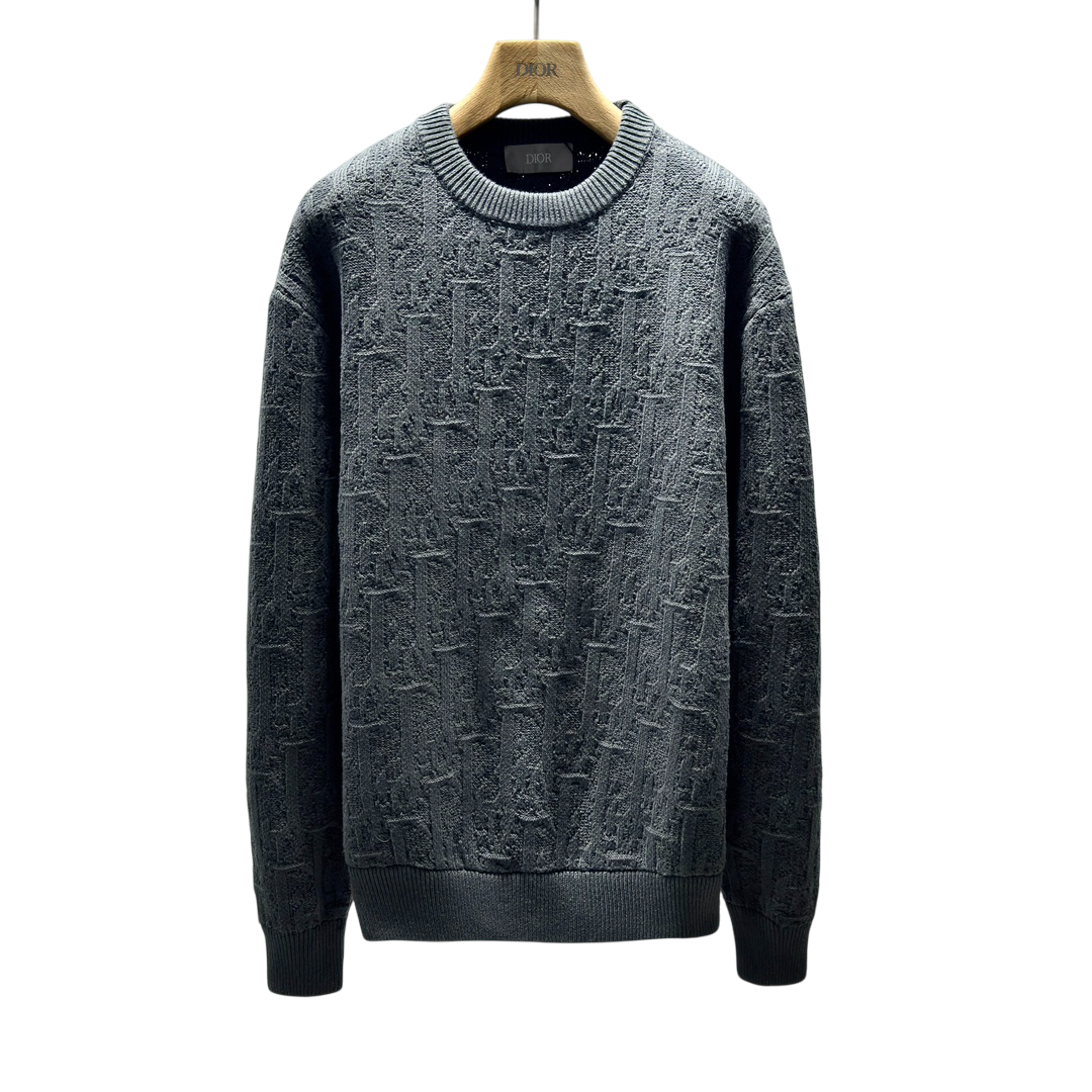 Grey Cotton-Blend Jacquard Sweater