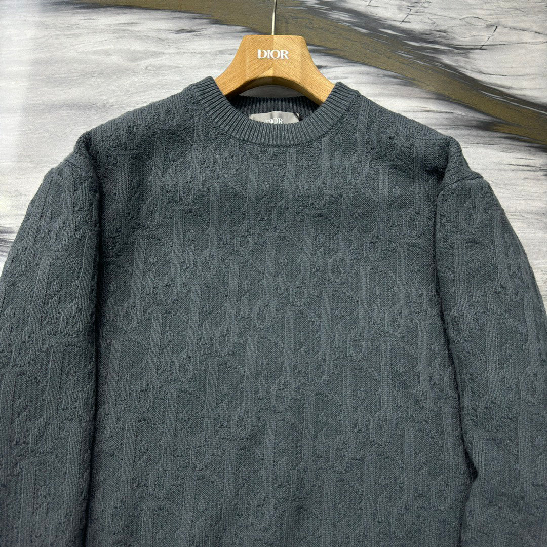 Grey Cotton-Blend Jacquard Sweater