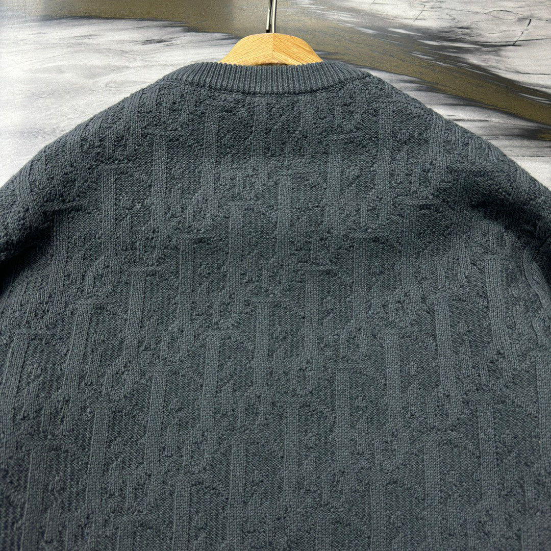 Grey Cotton-Blend Jacquard Sweater