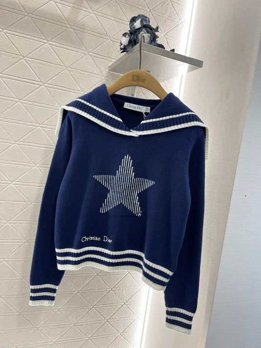 Shawl collar five-pointed star knitted sweater