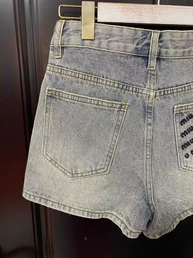 printed logo denim shorts