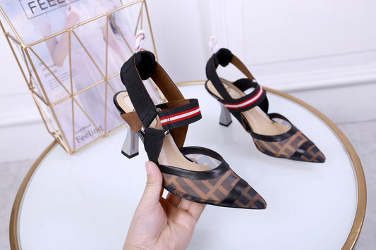 Brand logo word silk film mesh high heel sandals