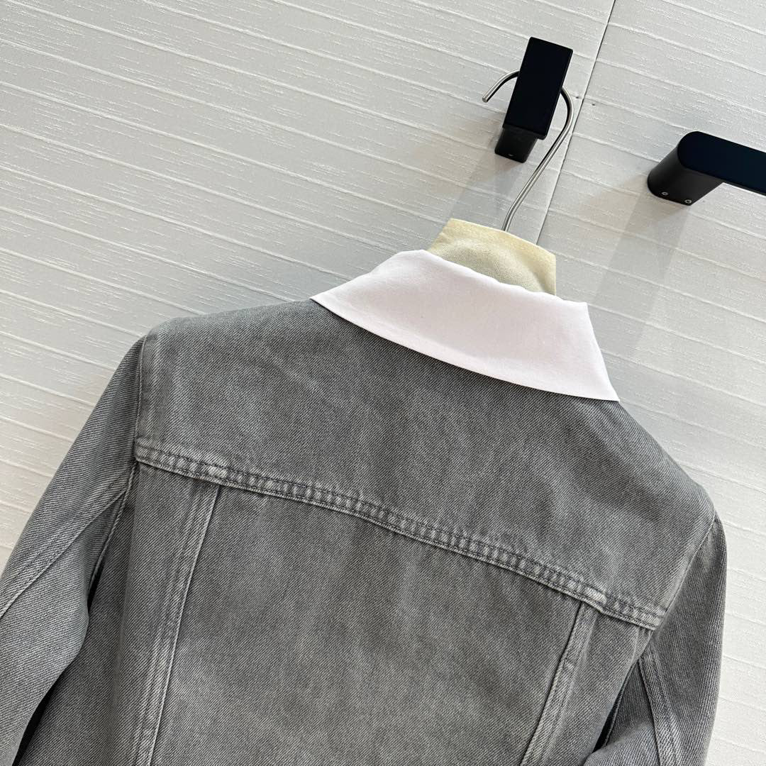 Color block fake two piece denim jacket