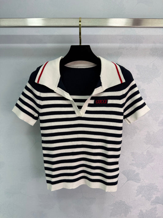 Striped knitted polo short sleeves