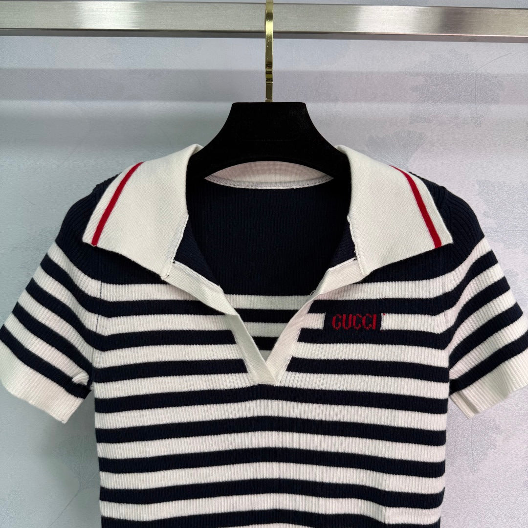 Striped knitted polo short sleeves