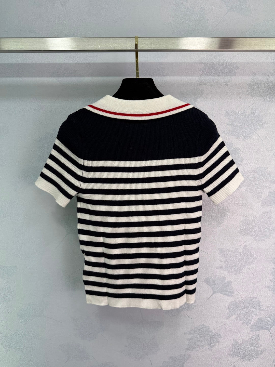 Striped knitted polo short sleeves