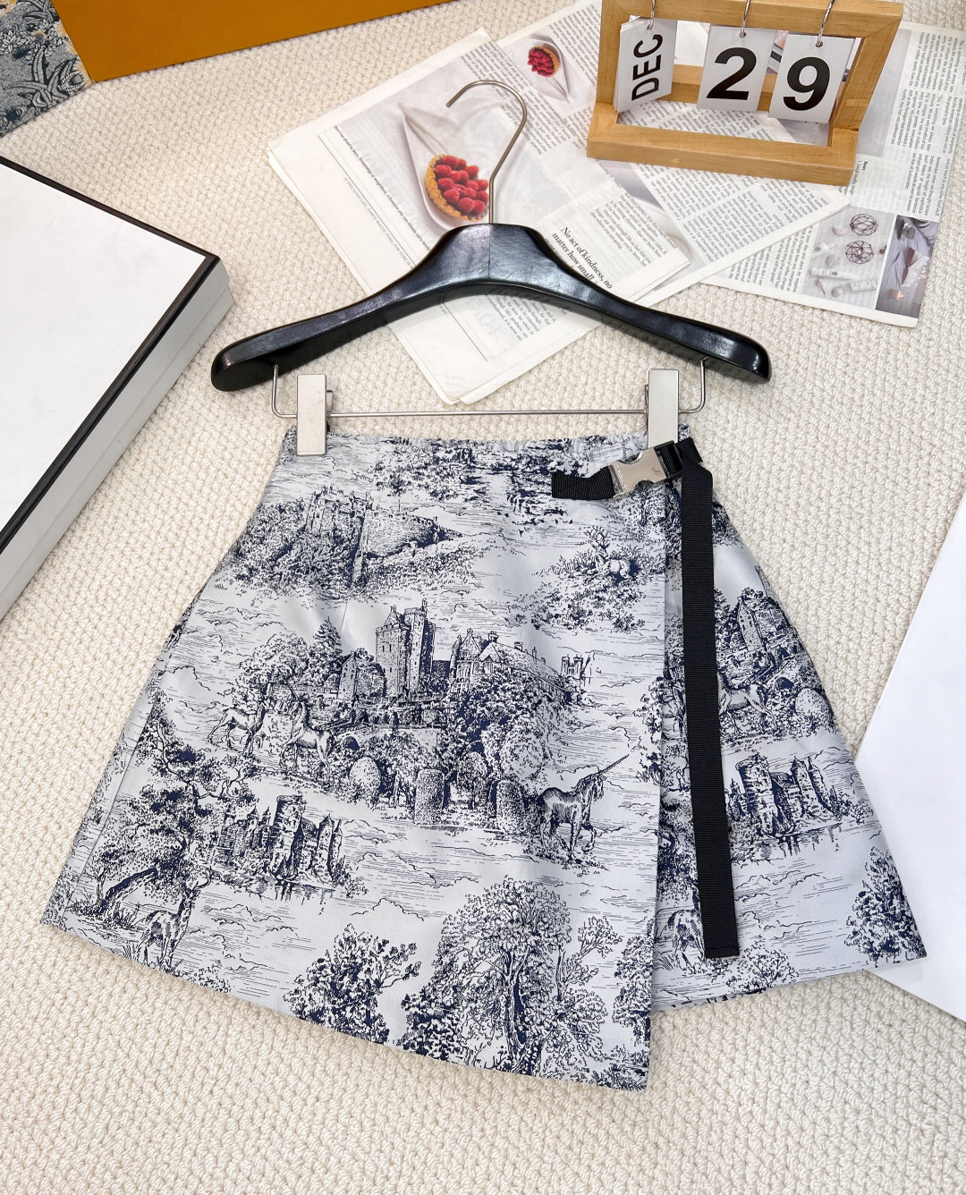 Landscape flower printed jacquard pants skirt