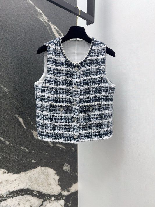 New arrival in early spring: Chanel style woven tweed vest