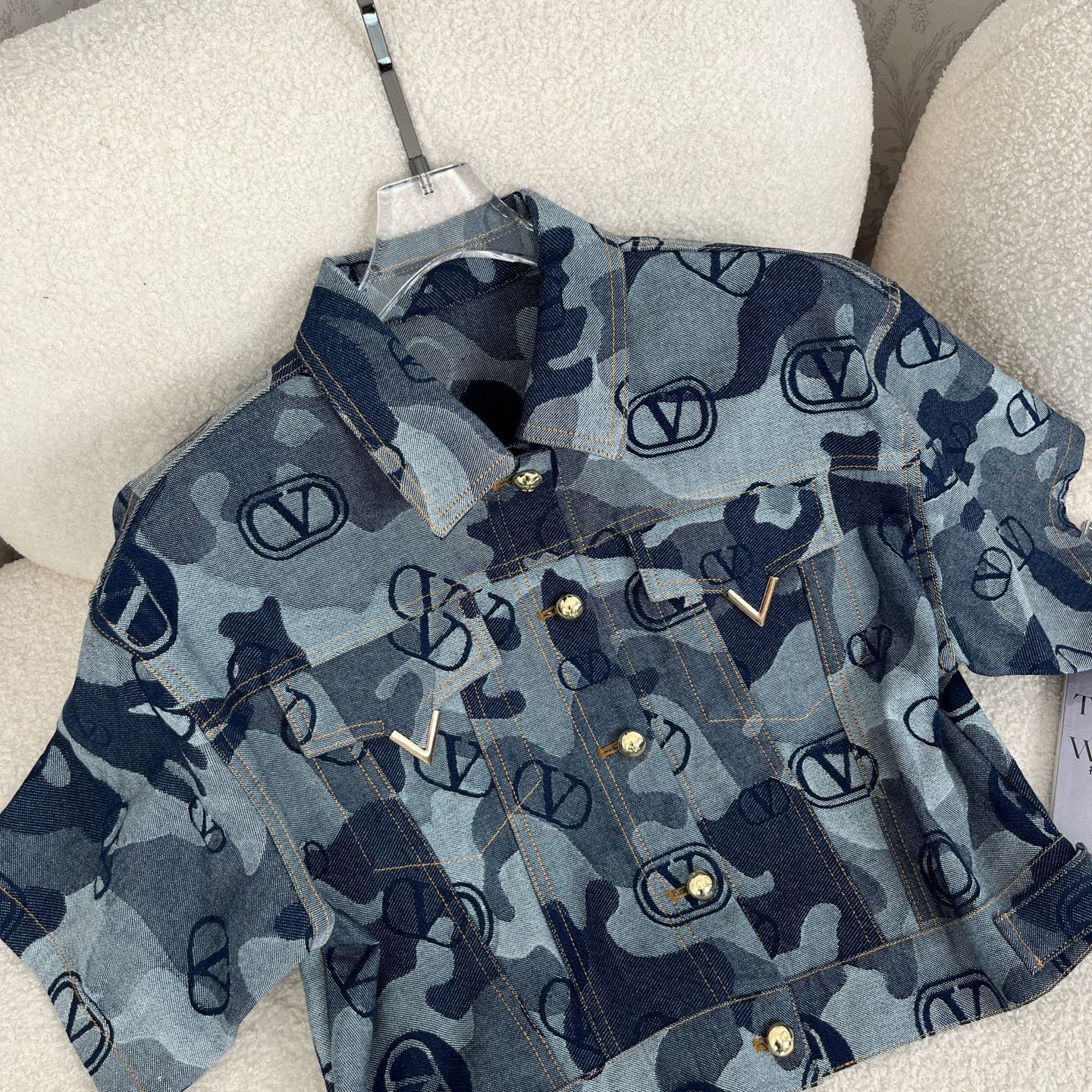 Denim Irregular Leopard Camouflage Pattern Fashion Set