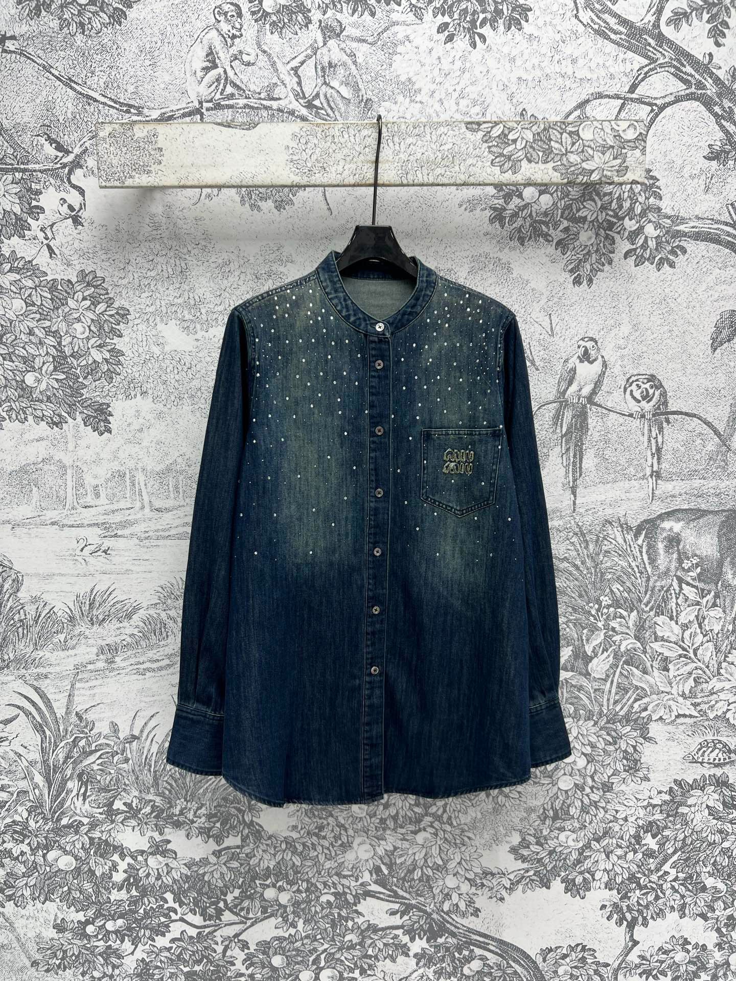 Rhinestone Gradient Denim Shirt