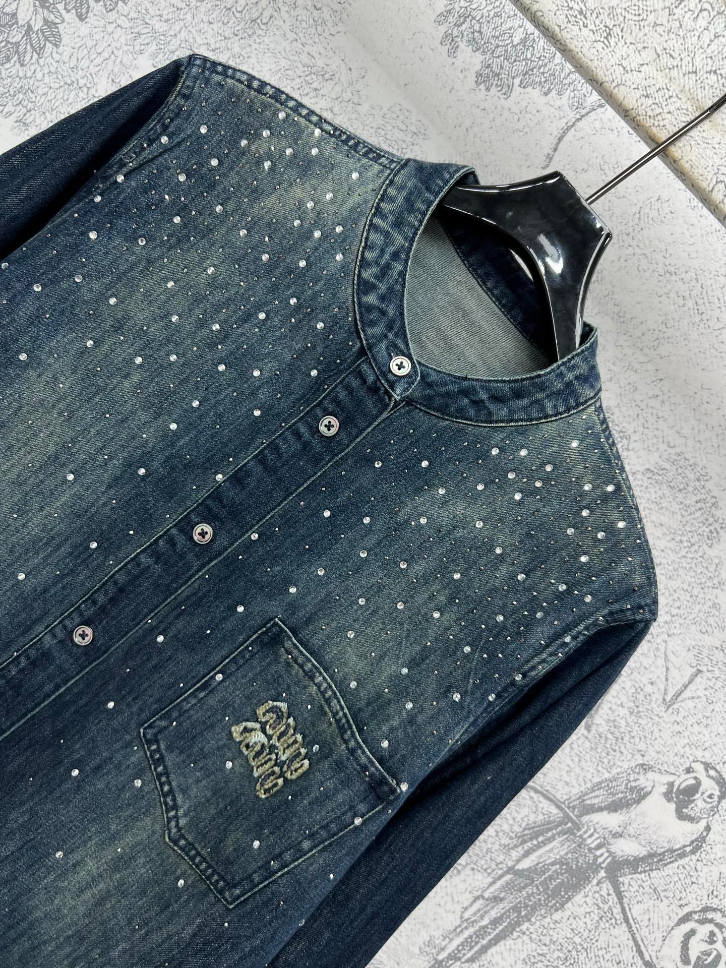 Rhinestone Gradient Denim Shirt