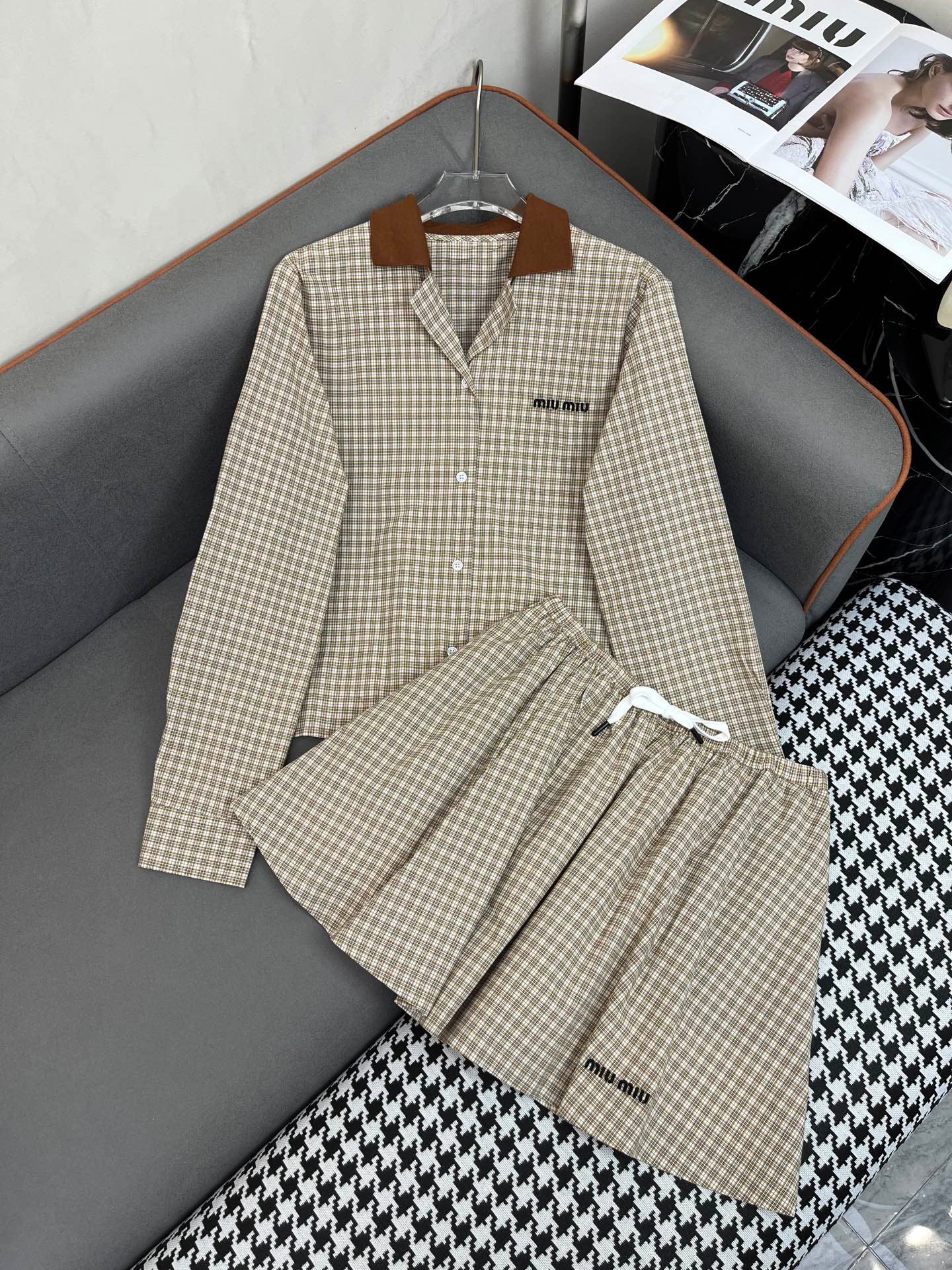 25ss new plaid shirt + skirt suit