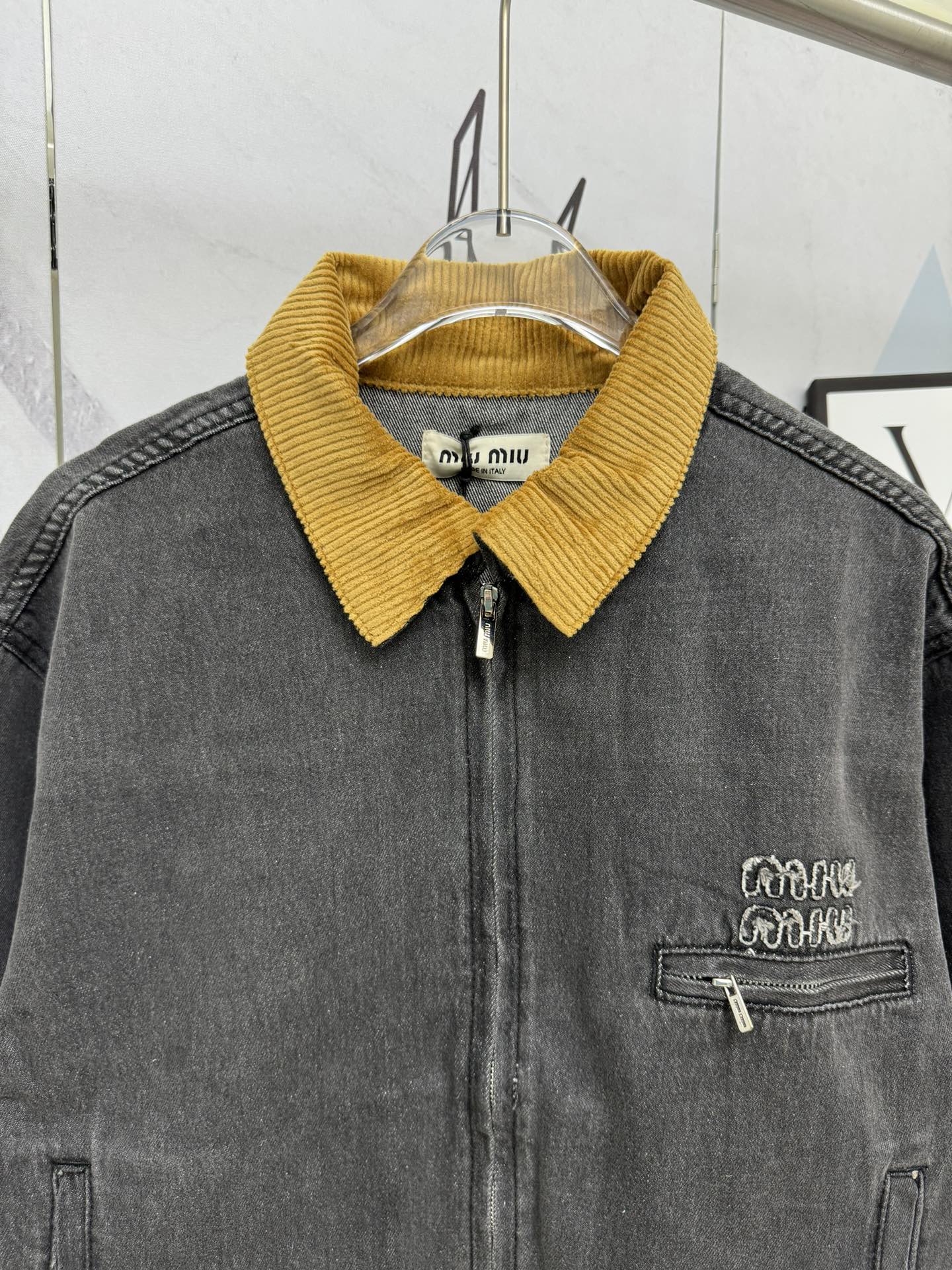 Corduroy yellow collar patchwork denim jacket