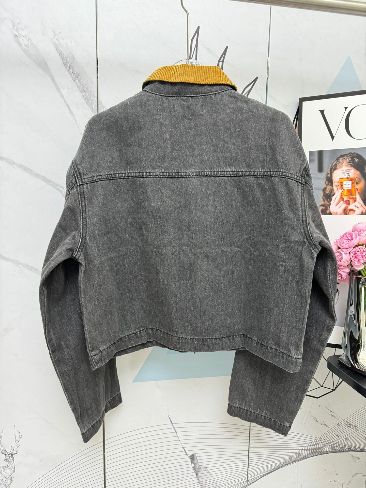 Corduroy yellow collar patchwork denim jacket